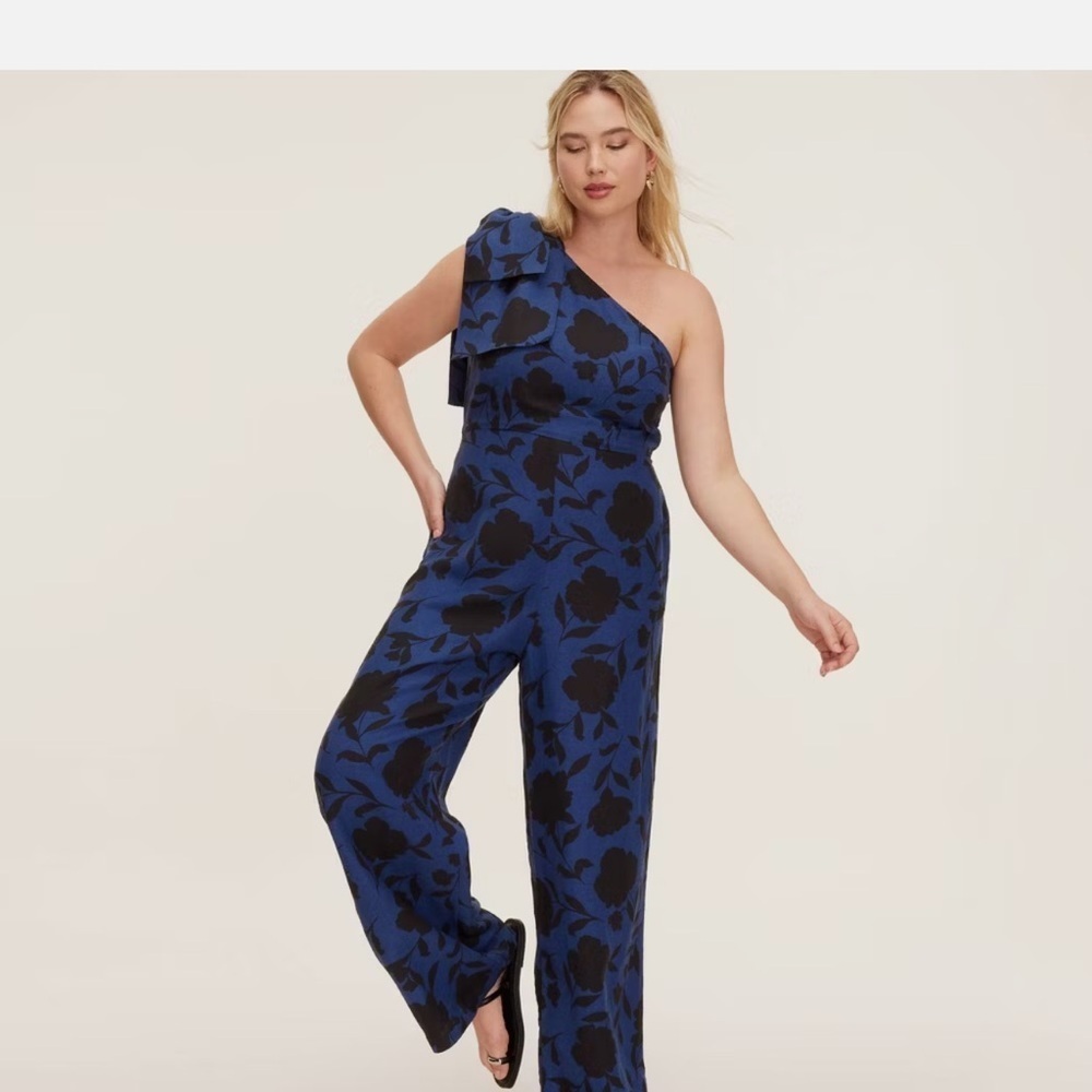Kate Spade x Target Blue and Black Floral One-Shoulder Jumpsuit NWT